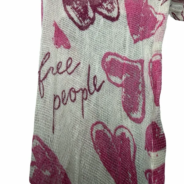 Free People Pink Heart Print Gauze Tote Bag Boho Coquette Reusable Shopper - Image 5