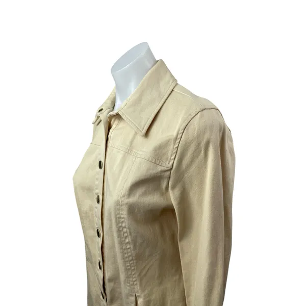 Zara Women's Beige Collared Long Sleeve Button Down Mini Flare Shirt Dress Sz M - Image 2