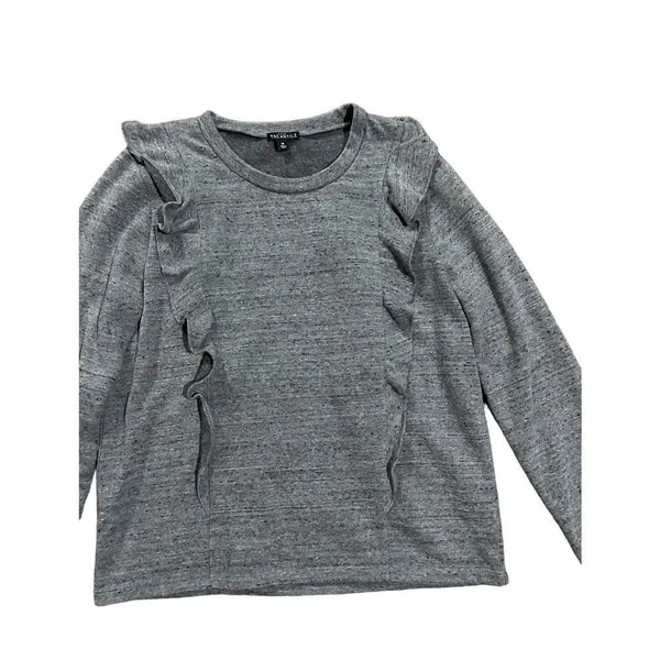 J. Crew Mercantile ruffled sweatshirt pullover‎ grey speckled sz medium - Image 5