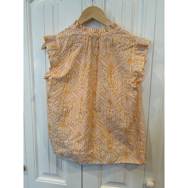 Loft Orange And White‎ Eyelet Crochet Blouse Size Medium Petite - Image 2