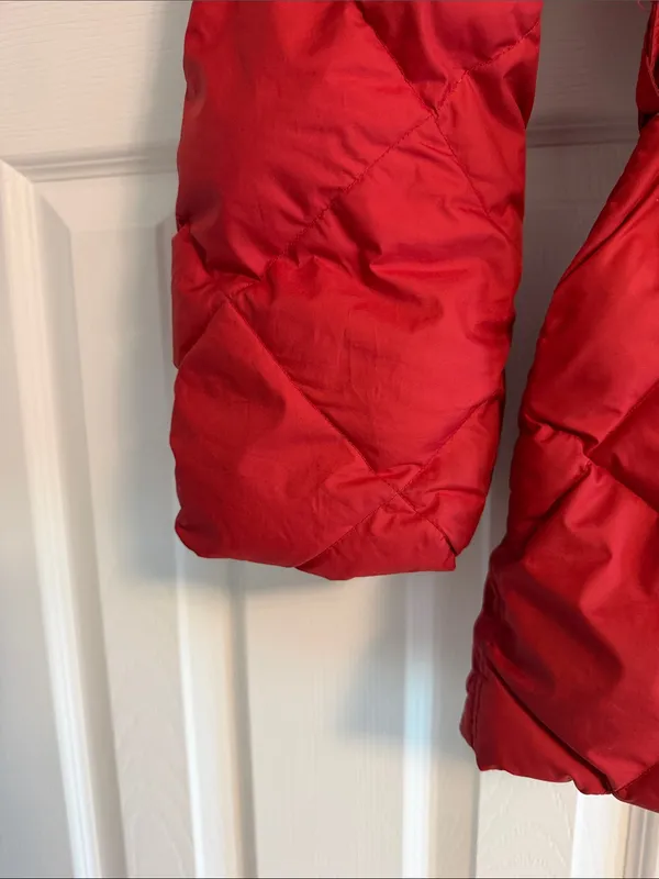 Burberry London Women’s XS Red Hooded Puffer Jacket Belted Double Zip - Image 3