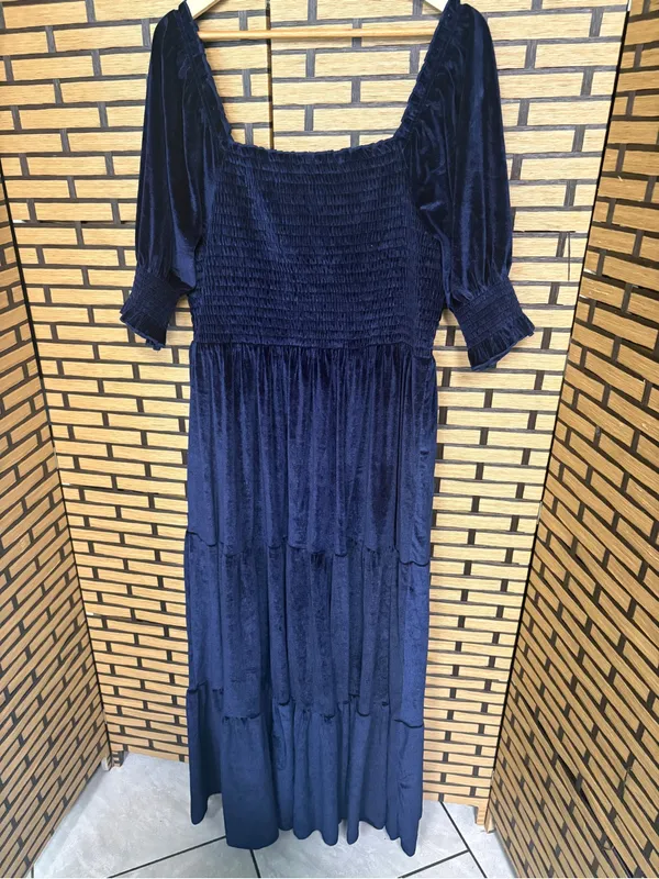 Baltic Born Navy Velvet Smocked Tiered Maxi Dress Size 2X - Image 2