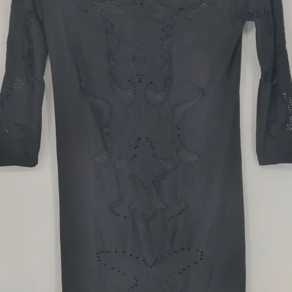 Intimately Free People Black Floral Lace Mini Dress M/L 3/4 Sleeve Stretch - Image 6
