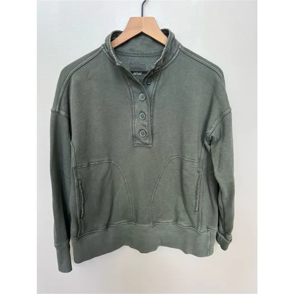 aerie Vintage Popover Olive Green Notch-Henley Pullover Sweatshirt Size XS - Image 2