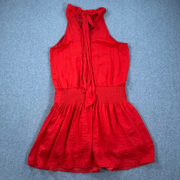 Do+Be High Neck Red Mini Dress Size Large Sleeveless Gathered Waist Bow Pleated - Image 8