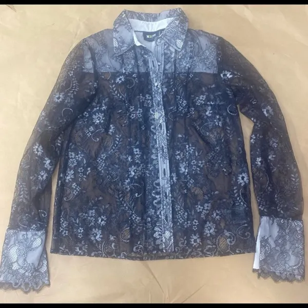 Anthropologie Maeve Black Lace Button Down Blouse. Size Small - Image 3