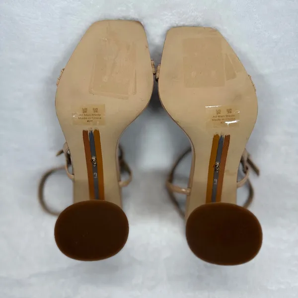 Sam Edelman Block Heel Sandals Square‎ Toe Ankle Strap Nude Beige Size 9M - Image 9