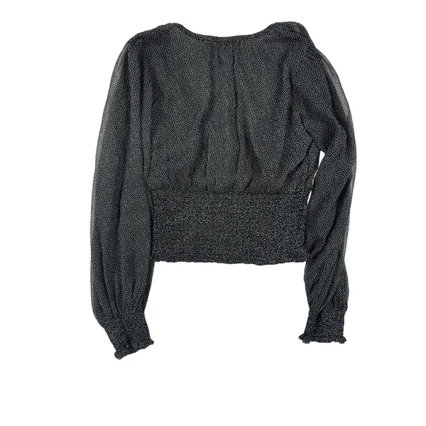 Abercrombie & Fitch Black Polka Dot Smocked‎ Waist Blouse XS Sheer Puff Sleeve - Image 4