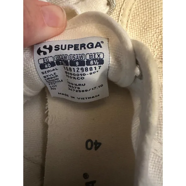 Superga White Canvas Sneakers Casual Tennis Shoes‎ Classic Lace Up US 9 / EU 40 - Image 3