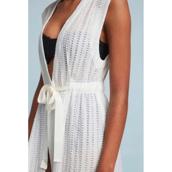 Anthropologie LILKA Eyelet White Cloud Swim Cover Up Maxi Dress Duster Medium - Image 6