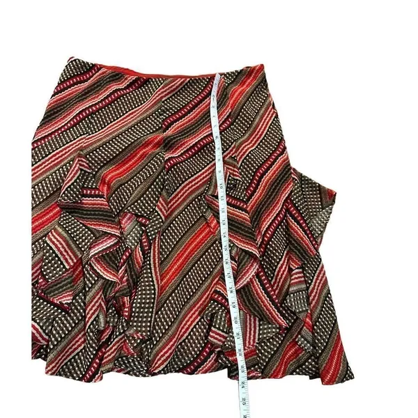 Lauren‎ Ralph Lauren Women's Patterned Ruffled Georgette Skirt sz M red brown - Image 7