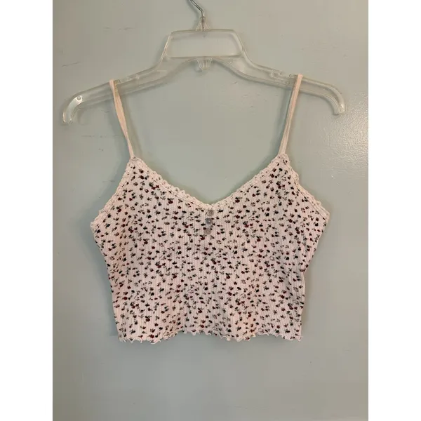 Vtg Express Tricot Floral‎ Babydoll Large Ribbed Cotton Tank Top Y2k Coquette - Image 3