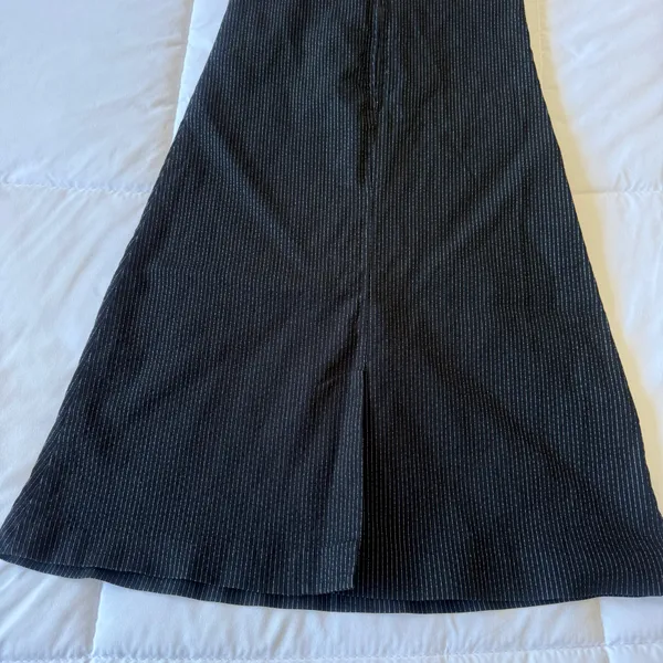 Vintage Y2K Strapless Pinstripe Midi Dress – Corset Style Tailored A-Line Dress w/ Buckle Detail Small - Image 6