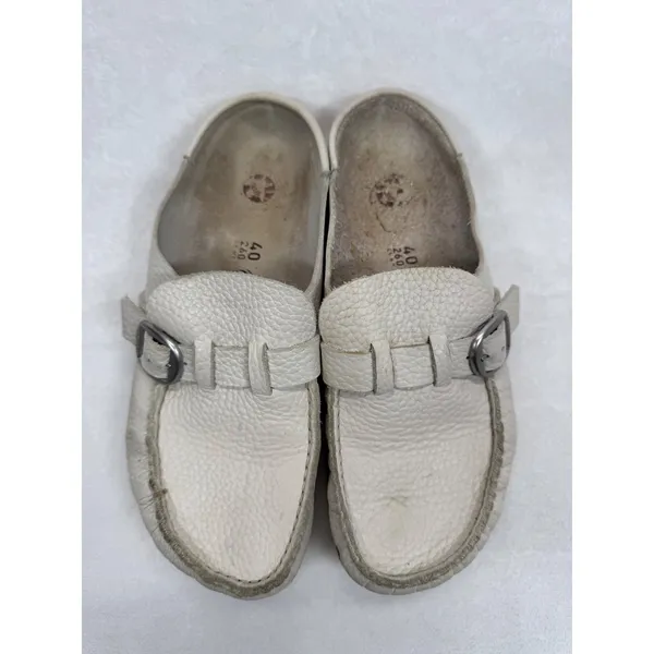 Birkenstock Leather Clogs Mules Buckle Slides‎ Neutral Size 40 US 9 - Image 3
