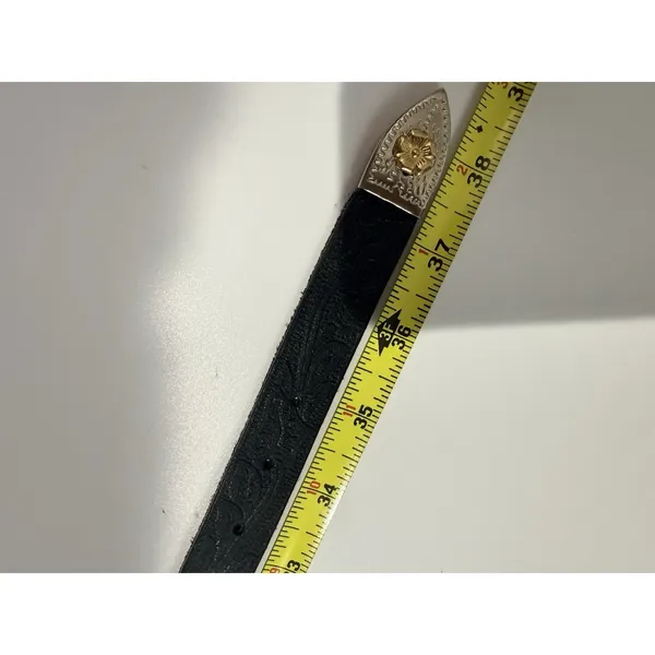 Vintage Nicole Black Suede Silver Western Buckle Belt - M/L 38.5" Slim‎ - Image 8