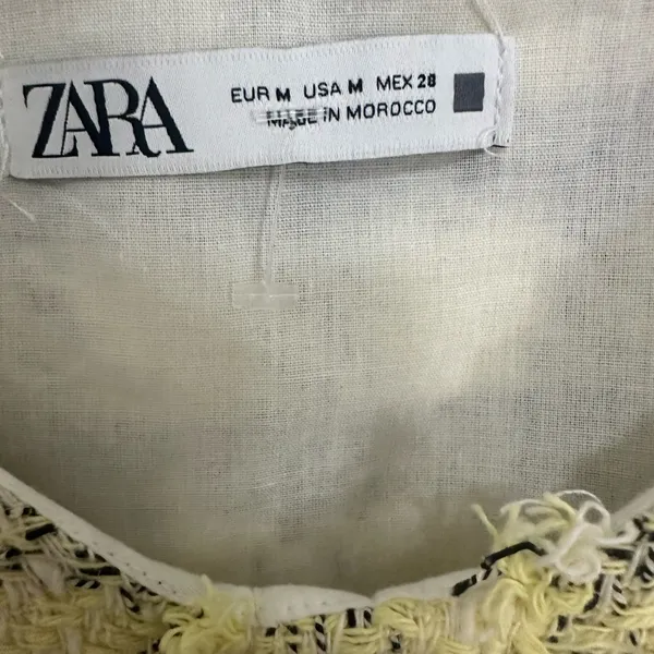 Zara Textured Weave Frayed Hem Yellow Black Tweed Clueless Crop Top Y2K Medium - Image 6