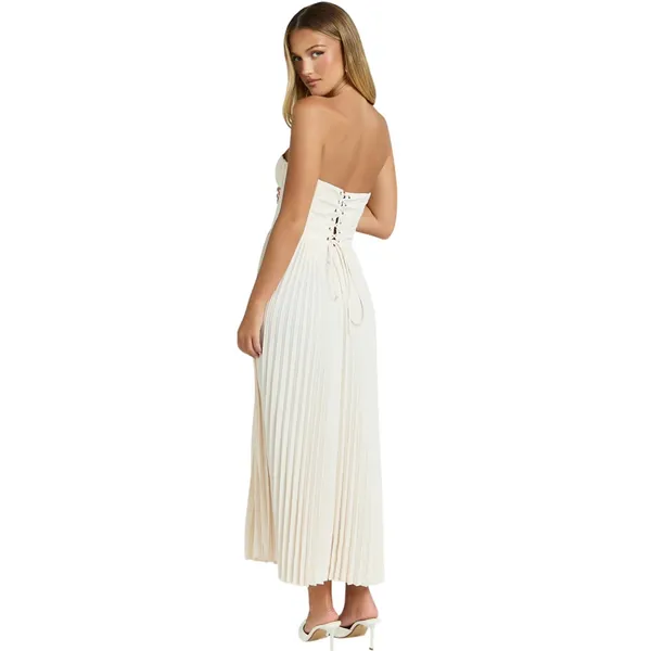 Showpo Lace Up Back Bustier Pleated Loretta Midi Dress in Cream size 4 - Image 7