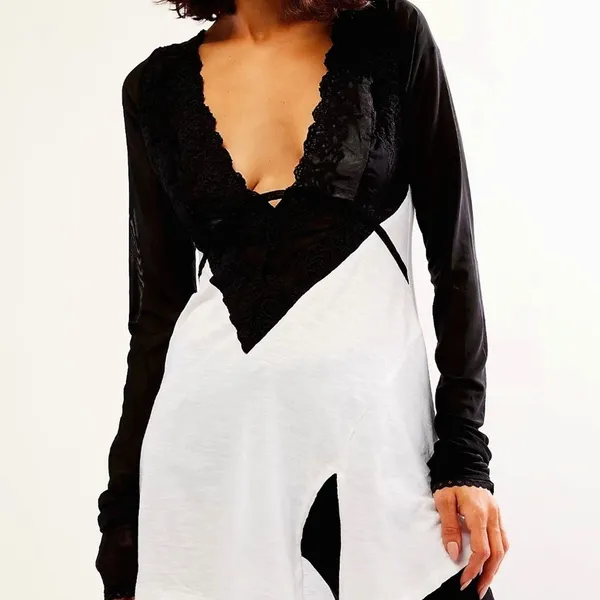 Free People Rendezvous Top Semi Sheer Ivory Combo M - Image 3