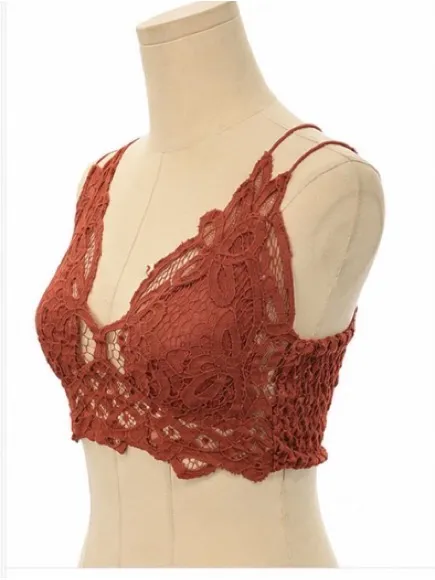 Free People FP One Lace Crochet Bralette Cami Dusty Rose Boho Festival Size M - Image 2