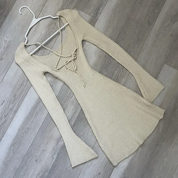 Princess Polly Dress brownhall long sleeve mini womens Cream (size 0) going out - Image 5