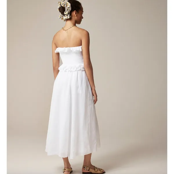 NEW J.Crew Ravenna Dress Ramie Ruffle Lightweight Smocked Midi White Small - Image 4