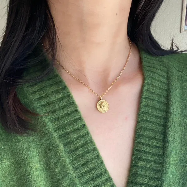 Handmade fully gold tone stainless steel antique vintage chic style coin necklace✨ - Image 8