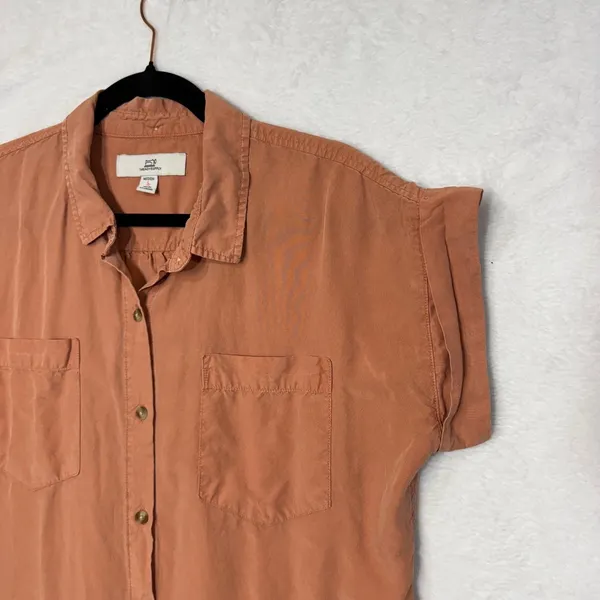 Thread Supply M Button Down Shirt Dress Peach Burnt Tangerine Boho Lyocell‎ - Image 2
