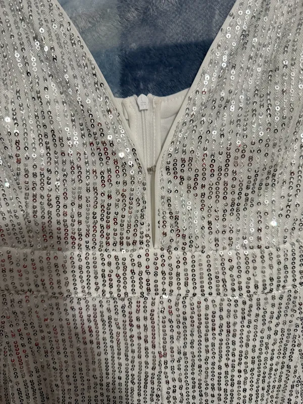 Double Crazy Women's Deep V-Neck Sleeveless Wide Leg Sequin Jumpsuit 1XL - Image 2