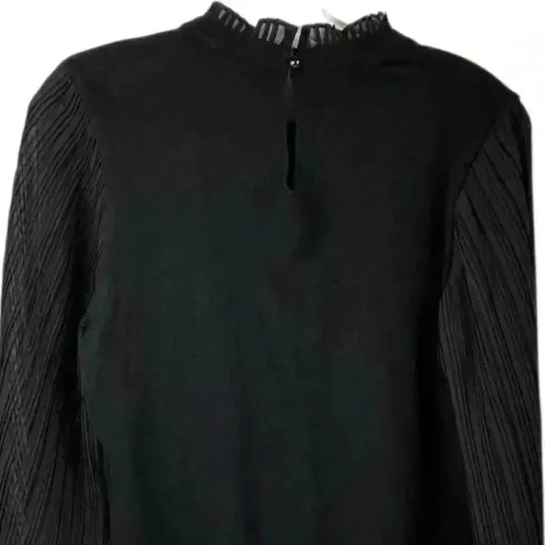 Sioni Women's Black Sheer Pleated Sleeve Mock Neck Blouse Size M‎ - Image 10