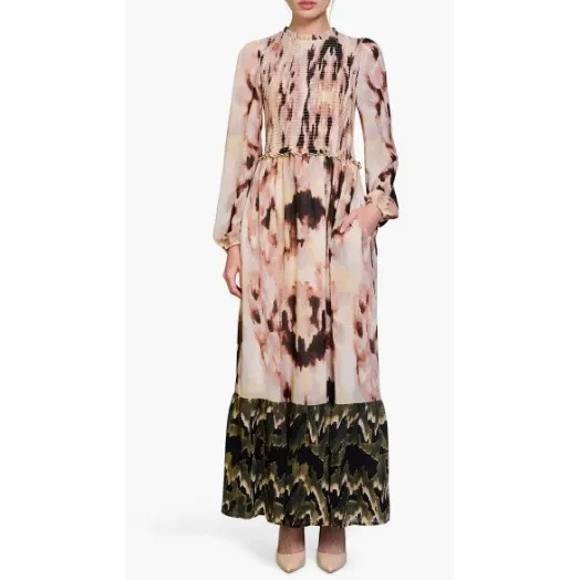Melloday Smocked Long Sleeve Chiffon Maxi Dress‎ Size XS - Image 3