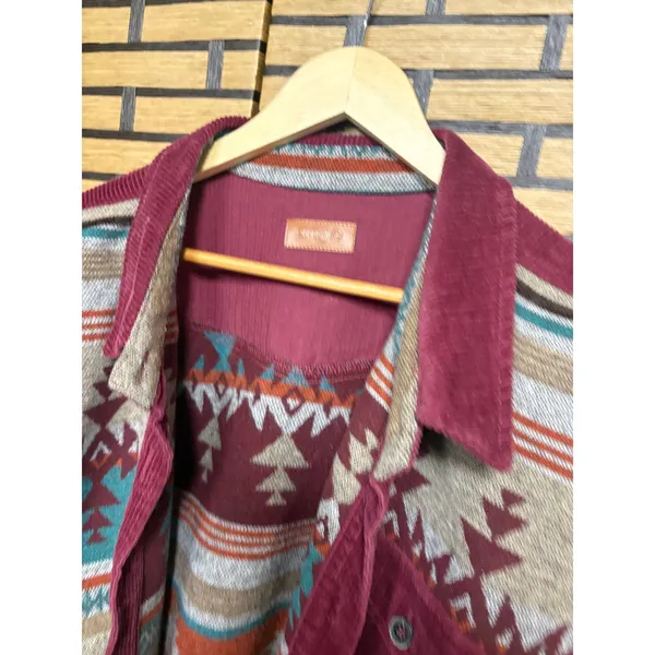 Umgee Burgundy Boho Aztec Print Cropped‎ Jacket Size 1X - Image 4