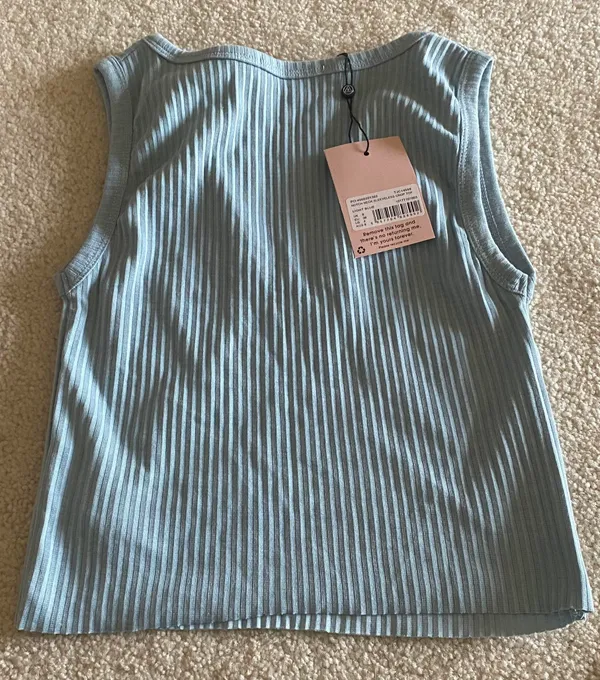 Blue Ribbed Notch Neck Tank - Image 4