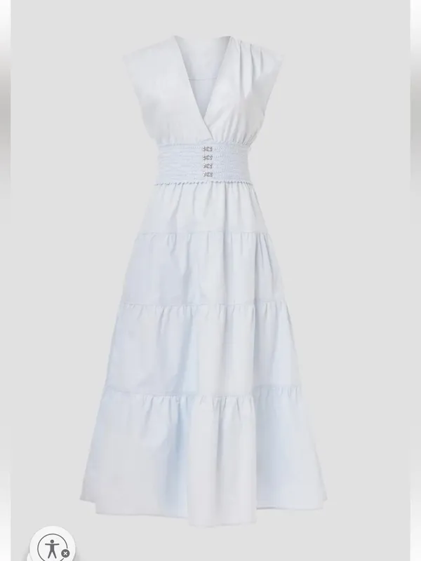 Derek Lam Light Blue Poplin V-Neck Tiered Midi Dress EUC US Size 4 MSRP $398 - Image 5