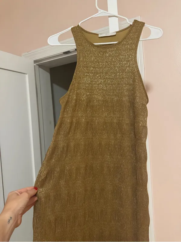 Mango Gold Shimmer Dress - Image 3