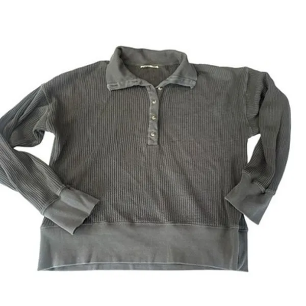 Faherty Womens Apres Organic Cotton Waffle Knit Henley Top Dark Gray Size Large - Image 12