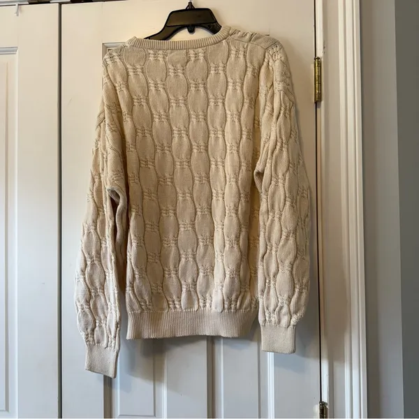Vintage Andean Imports Cream Cable Knit Pima Cotton Sweater Size Large - Image 2