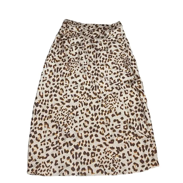 Free People Women's Leopard Print Satin Slip Skirt Size 6 Brown Midi - Image 6