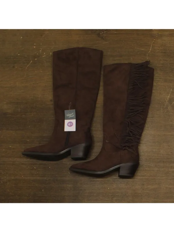 NWT Universal Thread Womens Patsy Tall Fringe Western Boots Mid-Calf Brown 6.5M - Image 2