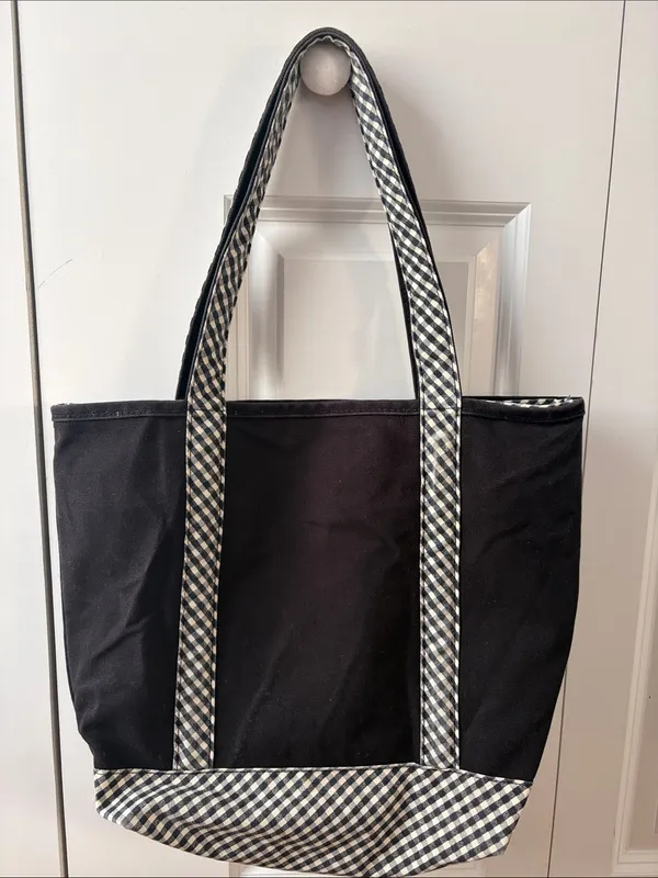 Lands' End Black & White Plaid Check Canvas Tote Bag - Image 2