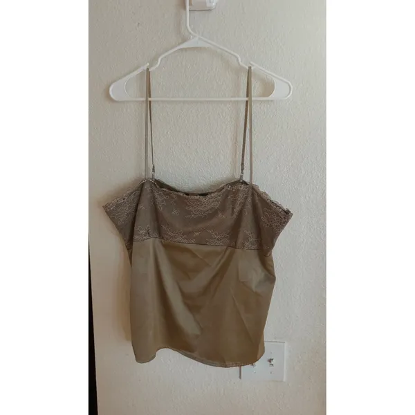 New York & Company Women Bronze Satin Lace Trim Cami Top XL Adjustable Straps‎ - Image 2