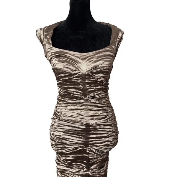 Nicole Miller Ruched Crinkle Metallic Bodycon Dress Size 2 y2k Cocktail‎ Party - Image 7