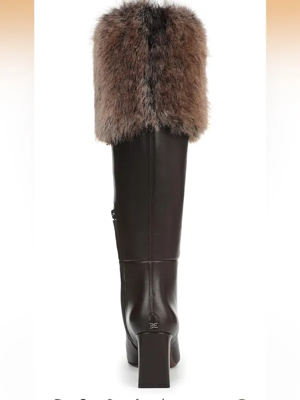 Sam Edelman Sylvia Dark Brown Leather Knee Boots with Faux-Fur Cuff size 8.5 NEW - Image 5