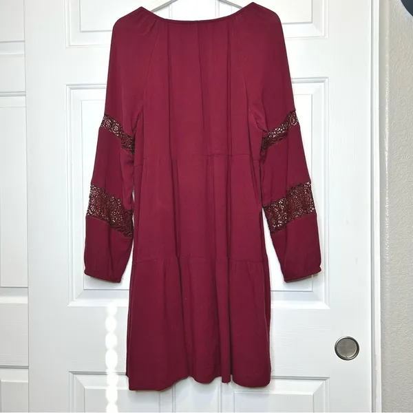 Old Navy Womens Burgundy Dress Long Sleeve Lace Detail Tassel Tie Size‎ L - Image 3