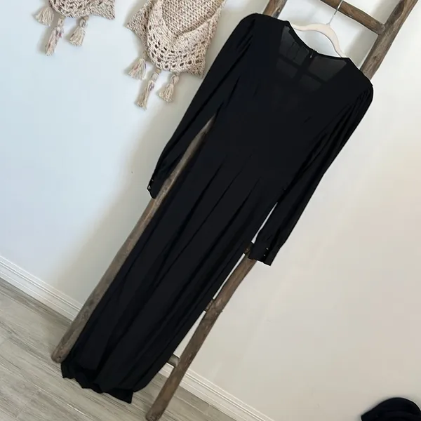Mohito Detailed Black V-neck Wide Leg Jumpsuit Dressy Classy / Size Small - Image 9
