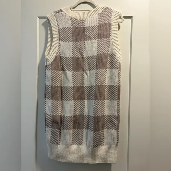 Abercrombie & Fitch V-Neck Sweater Dress - Cream & Brown Check - Image 2