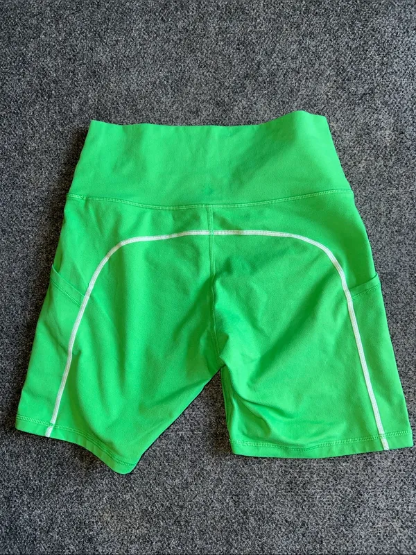 Aerie Neon Green High-Rise Bike Shorts with White Piping 082426 - Image 2