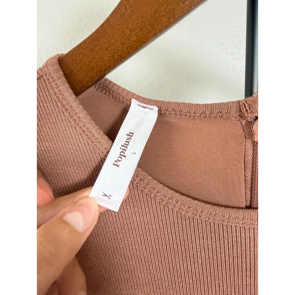 Popilush Built-In Shapewear Ribbed Slip Dress Mauve Pink Sleeveless Midi Large - Image 4