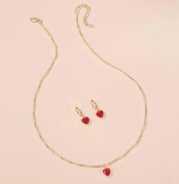 18K Gold Plated Heart Jewelry Set Heart Pendant Necklace Crystal Heart Dangle Drop Earrings(2pcs/set) - Image 2