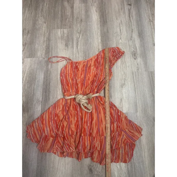 Free‎ People Heart Shaped Face Mini Dress Orange Pink One Shoulder Size Large - Image 4