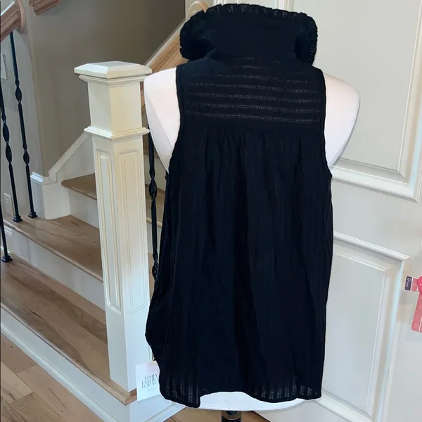 Black Cotton Sleeveless Flowy Button Up Blouse New - Image 10